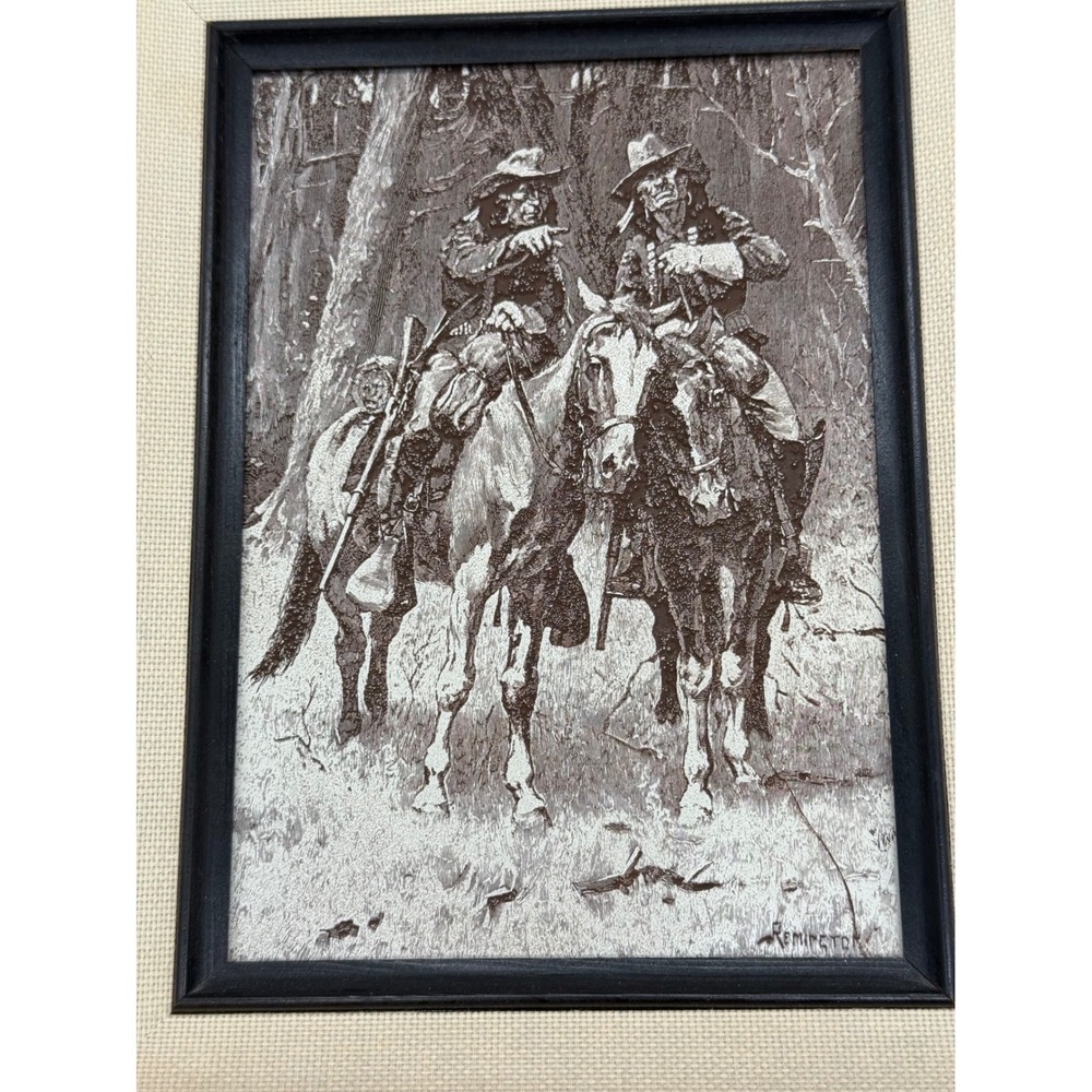 Vintage 1970s Frederic Remington "Cheyenne Scouts" Embossed Vintage Framed Print - Picture 2 of 10